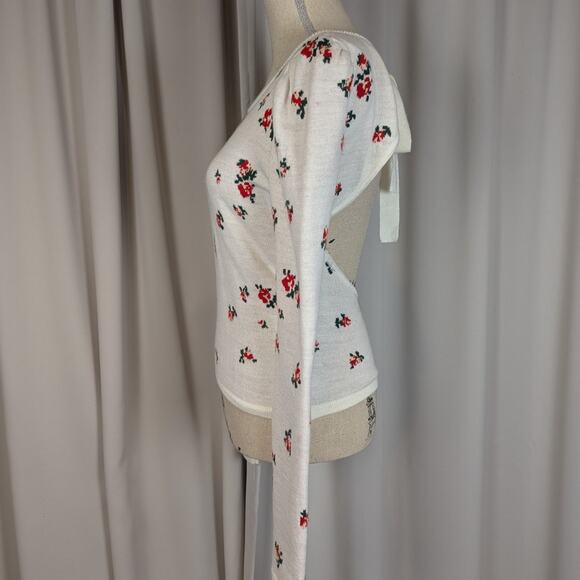 Naya Rea Cottagecore Floral Backless Sweater White Red Green Small - Picture 13 of 14